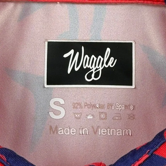 Waggle Golf Polo Shirt Mens Small Red Navy Blue Shark Print Performance Stretch - Picture 7 of 11